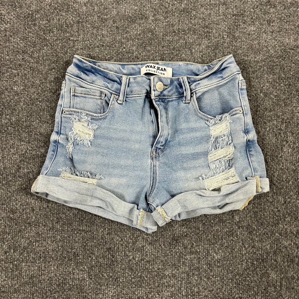 Wax Jean Denim Shorts Womens Size S Light Wash Distressed Cuffed Casual Stretch